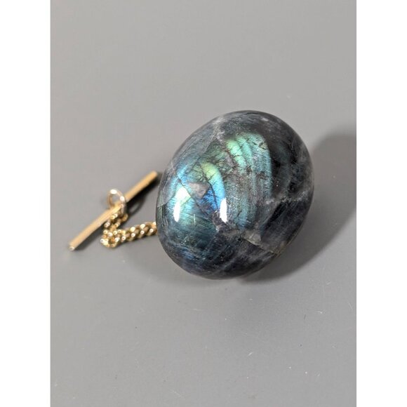Labradorite Tie Pin With Gold-Tone Chain - Picture 1 of 10